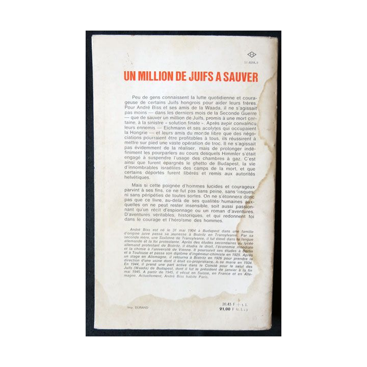 Un million de juifs à sauver écrit par André Biss aux éditions Grasset - F009