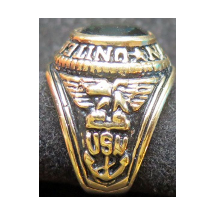 USA : bague de United States Navy pierre verte taille 59 / 60