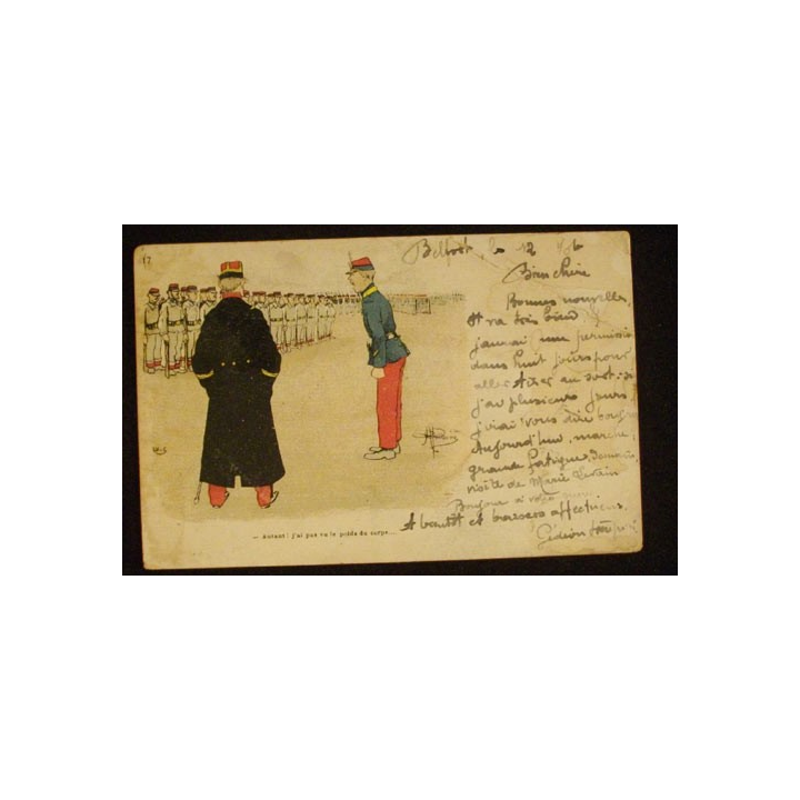 CARTE POSTALE HUMOUR MILITAIRE SIGNÉE GUILLAUME 1904