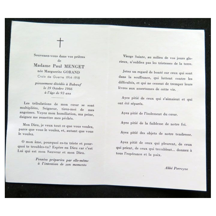 carte souvenez vous dans vos prières Mme Paul Menget
