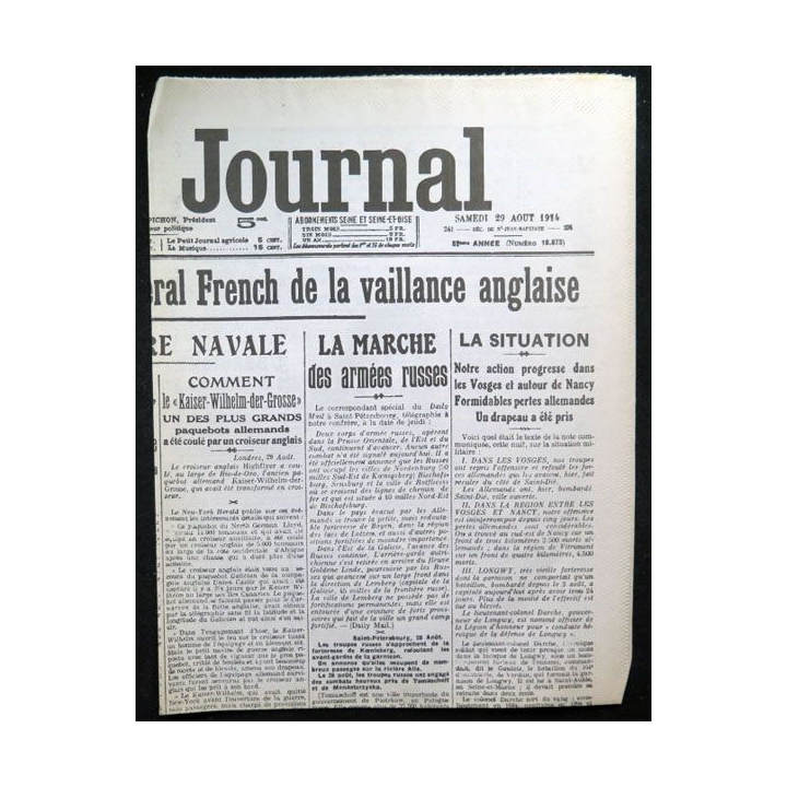 Le petit journal du samedi 29 Août 1914 