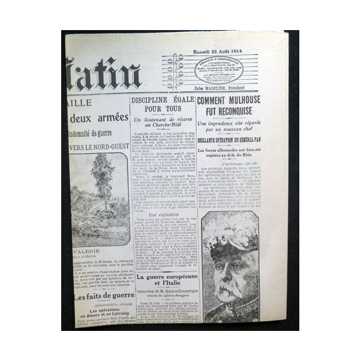Le Matin du Samedi 22 août 1914