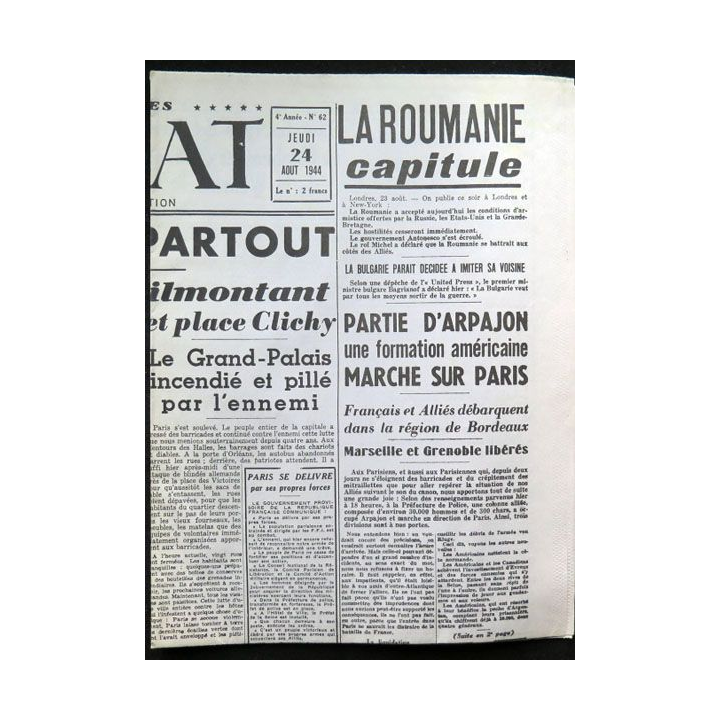 Journal Combat n° 62 du jeudi 24 Août 1944