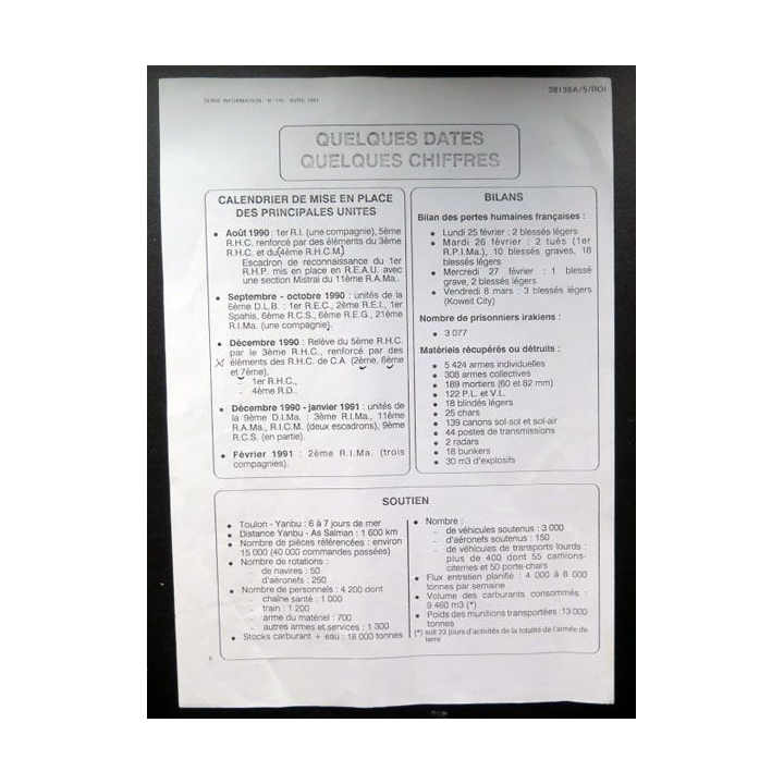 Document 1991 sur les plans de l'engagement de la division Daguet