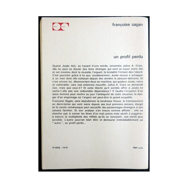 Un profil perdu écrit par Françoise Sagan aux éditions Flammarion - F012