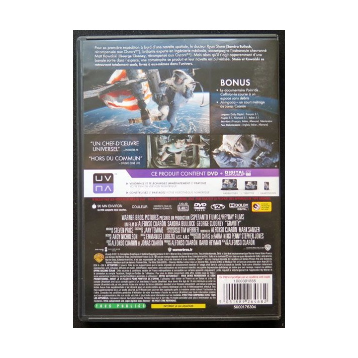DVD intitulé GRAVITY avec George Clooney et Sandra Bullock