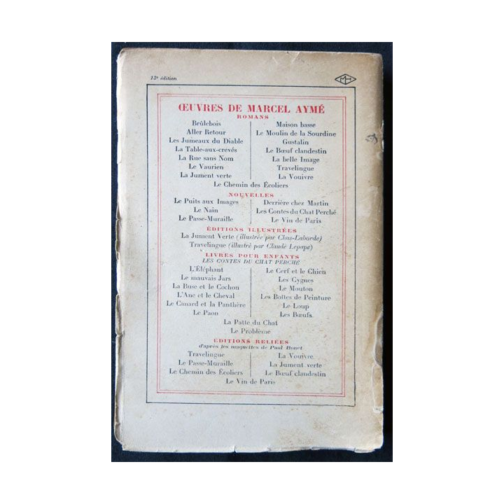 Le vin de Paris (nouvelles) écrit par Marcel Aimé aux éditions Gallimard (1947) - F013