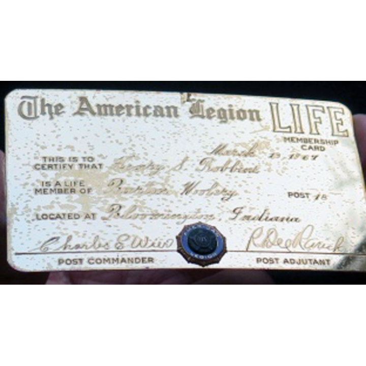 carte de membre à vie dorée et gravée 9 x 5,5 cm USA American Legion