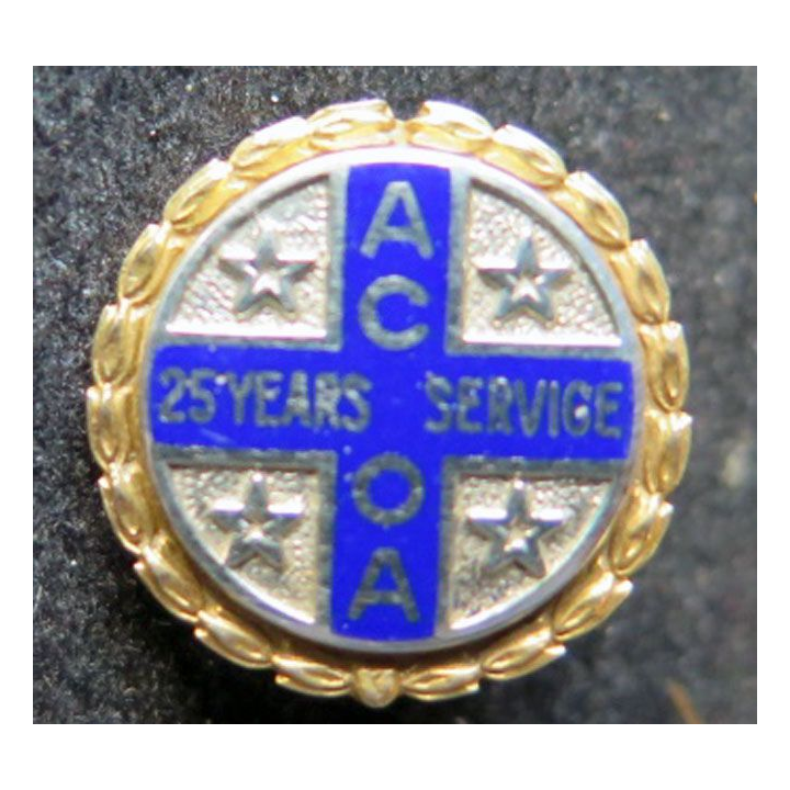 boutonnière en or 14 K 10 K de l'ACOA 25 years service F.C.H 4.15.17
