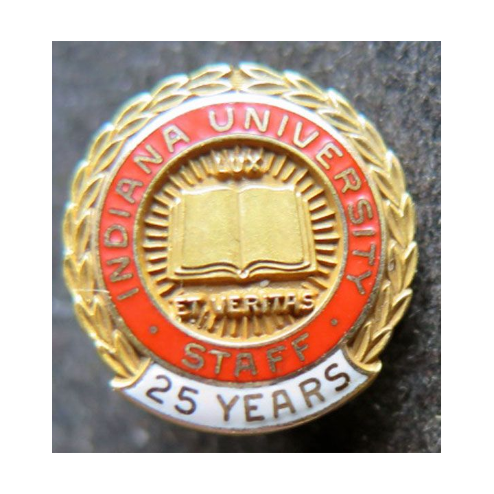 Boutonnière en or diamètre 1,5 cm 10 K de l'Indiana University 25 ans de service attribuée