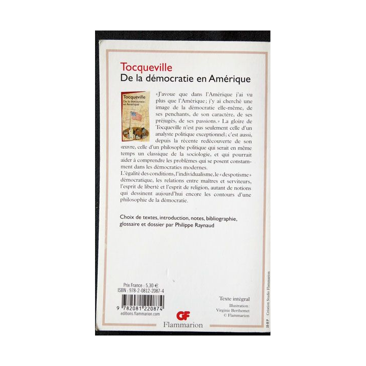 De la démocratie en Amérique écrit par Tocqueville aux éditions Flammarion - F016