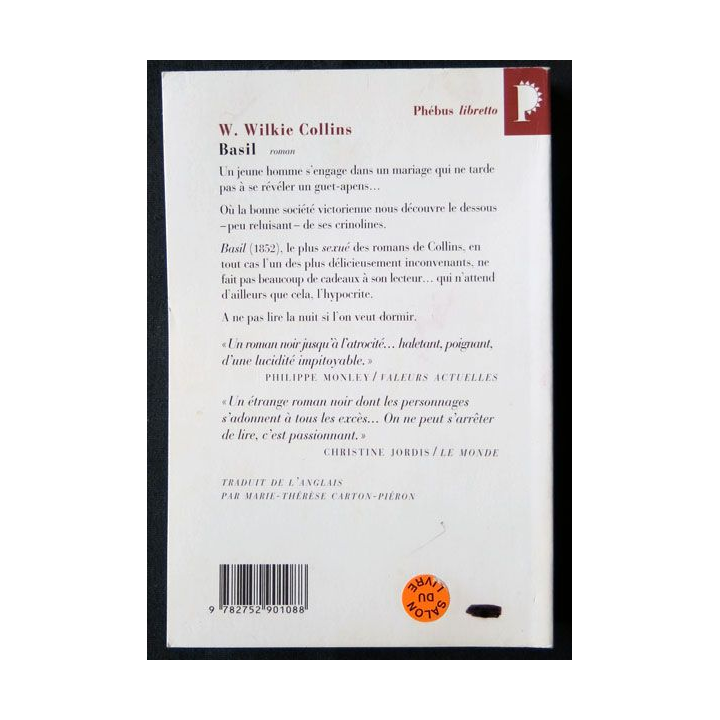 Basil écrit par W. Wilkie Collins aux éditions Phébus Libretto - F016