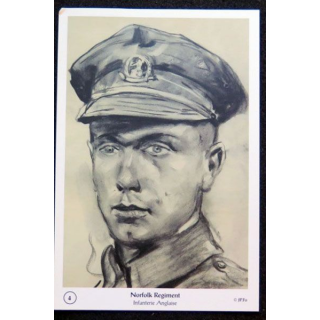 Carte postale Norfolk Regiment Infanterie anglaise fusain Lucien Jonas