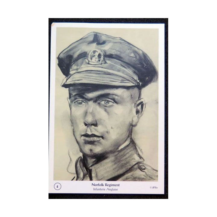 Carte postale Norfolk Regiment Infanterie anglaise fusain Lucien Jonas