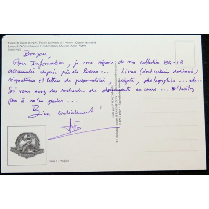 Carte postale Norfolk Regiment Infanterie anglaise fusain Lucien Jonas