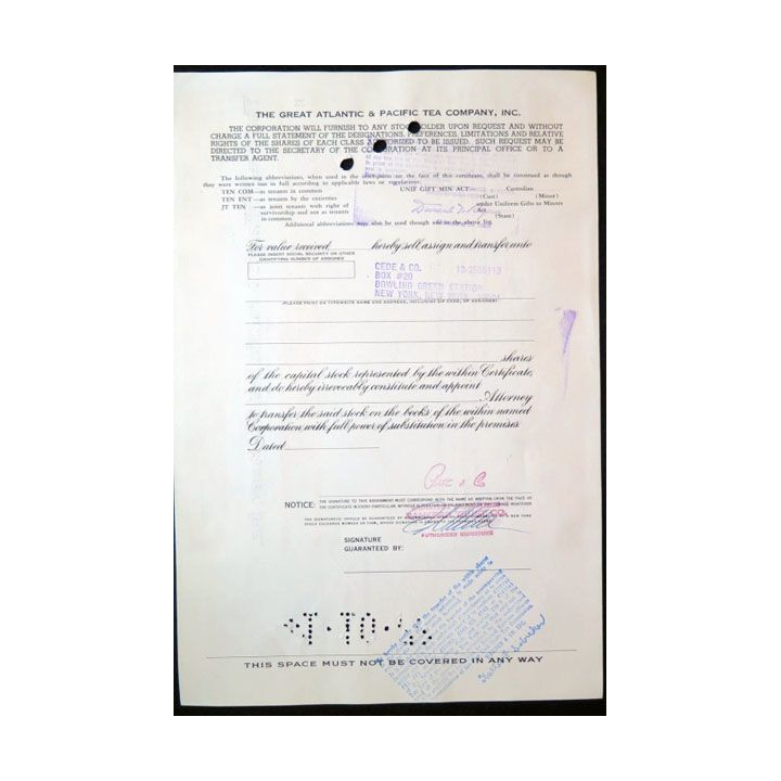 The Great Atlanticv & Pacific Tea Company, Inc 1000 Shares n° 841
