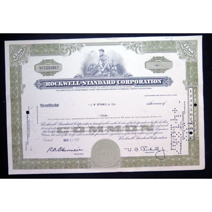 31 Mars 1967 Action de Rockwell-standard Corporation n° NYC093867