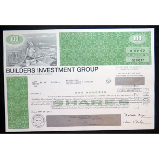 Action de Builders Investment Group de 100  shares du 20 novembre 1973