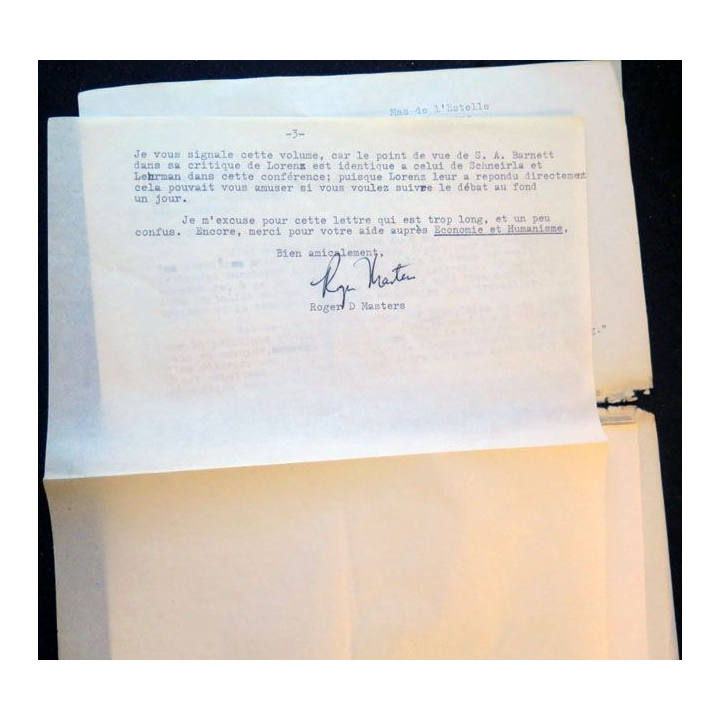 Trois lettres de Roger Masters adressées au Commissaire général du Plan