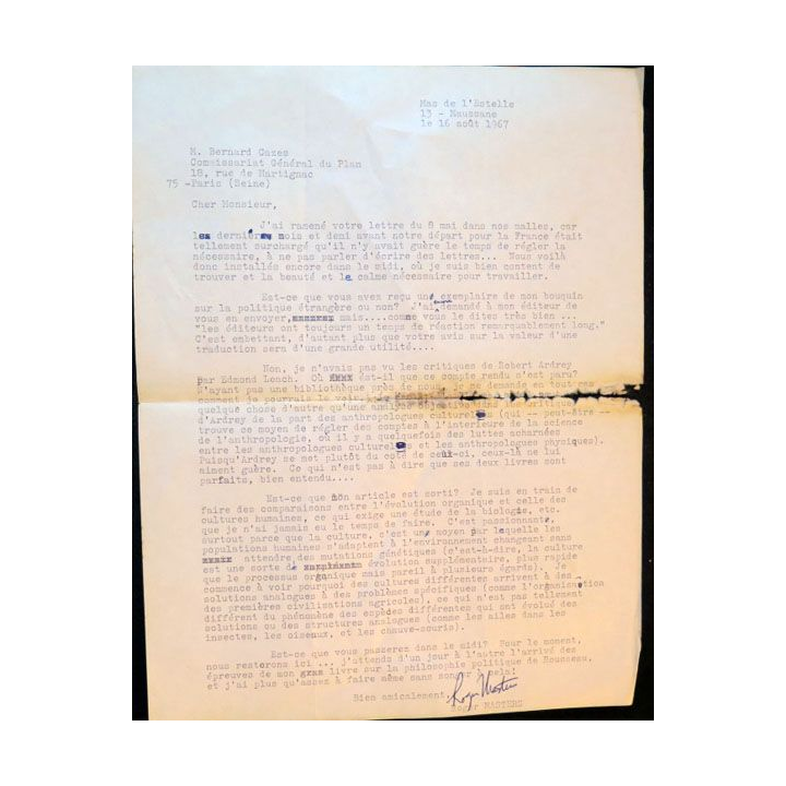 Trois lettres de Roger Masters adressées au Commissaire général du Plan