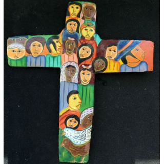 Crucifix haïtien en métal peint 22 x 19,5 cm