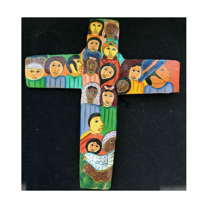 Crucifix haïtien en métal peint 22 x 19,5 cm