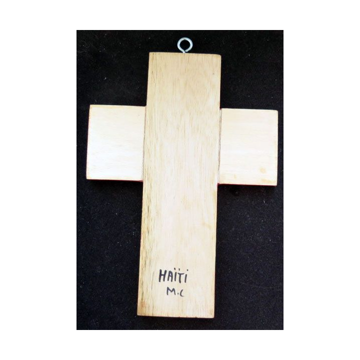 Crucifix haïtien en bois peint 17,5 x 12,5 cm