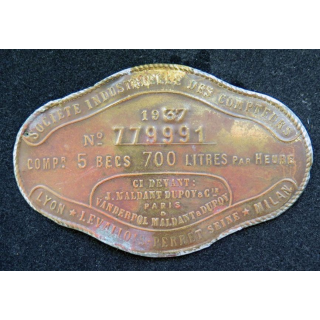 Plaque de la société industrielle des compteurs 1937 en métal embouti 