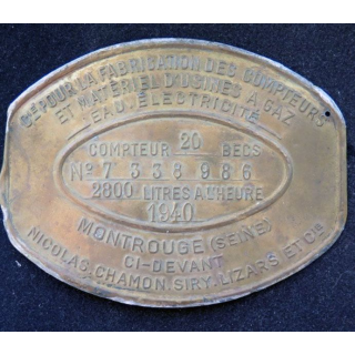 Plaque de la cie pour la fabrication des compteurs 1940