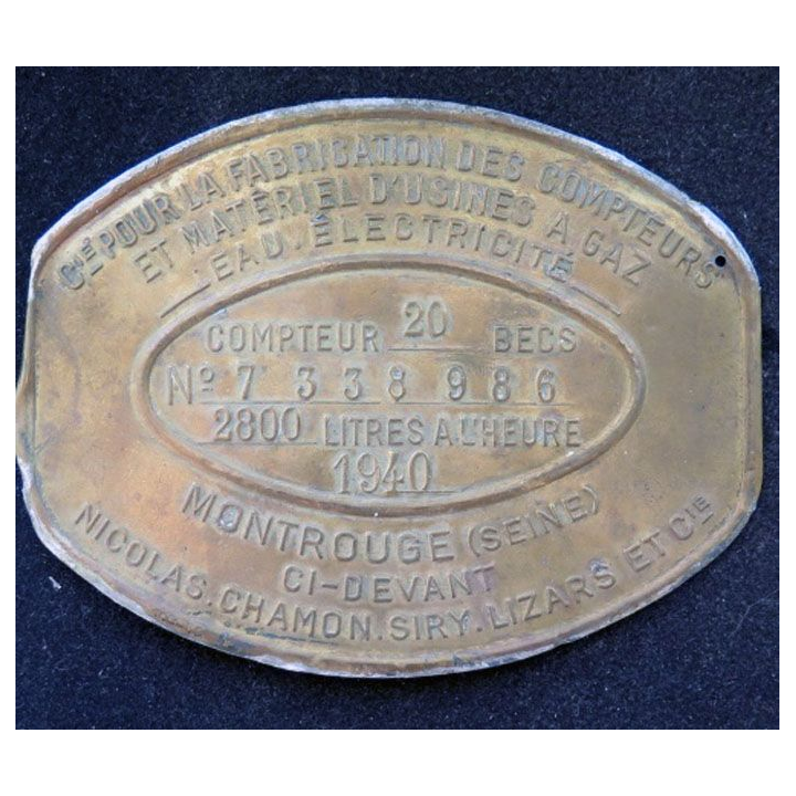 Plaque de la cie pour la fabrication des compteurs 1940