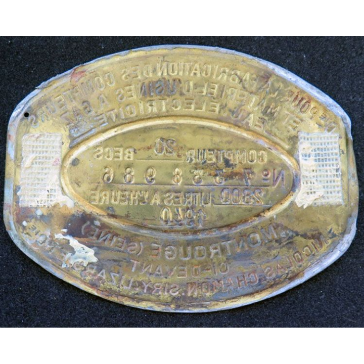 Plaque de la cie pour la fabrication des compteurs 1940