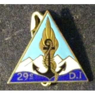 29° DI : 29° DIVISION D'INFANTERIE (ABP 1275) ÉMAIL ATTACHE COLLÉE