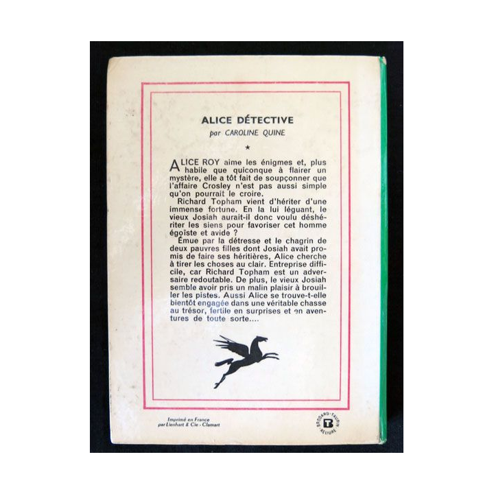 Alice détective écrit par Caroline Quine aux éditions Hachette-Bibliothèque Verte - F018