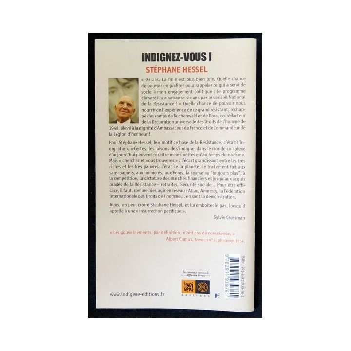 Indignez vous ! écrit par Stéphane Hessel aux éditions Indigène Editions - F019