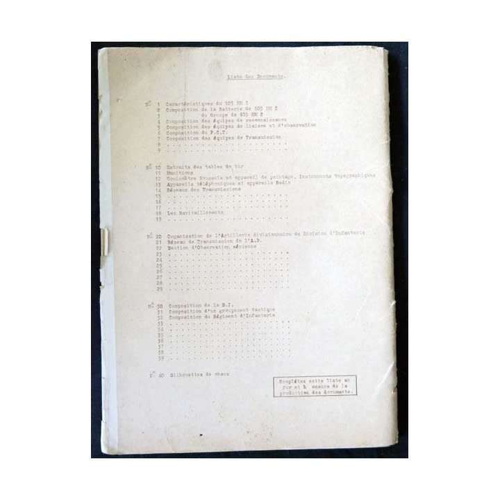 Cours de perfectionnement par correspondance 105 HM 2 par l'Ecole d'Application de l'Artillerie - F020
