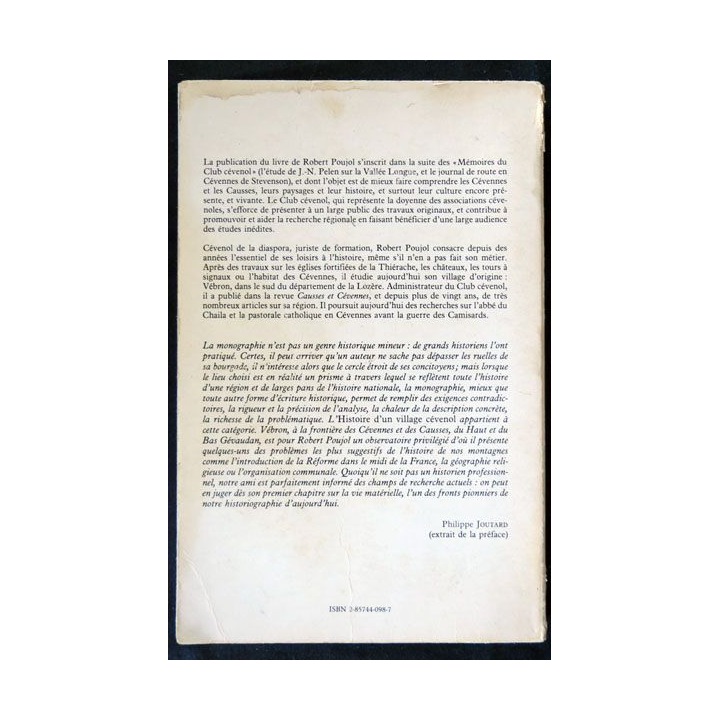 Vébron histoire d'un village cévenol écrit par Robert Poujol aux éditions EDISUD - F020