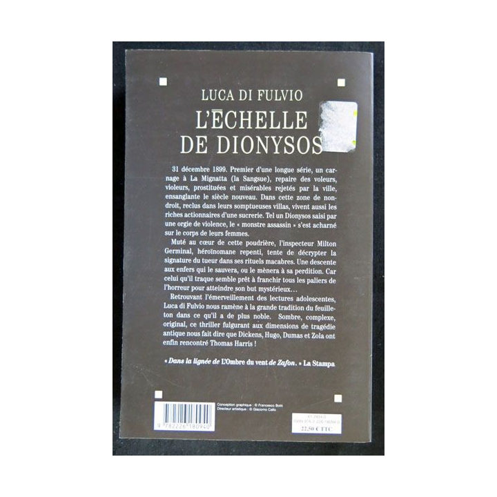 L'échelle de Dionysos écrit par Luca Di Fulvio aux éditions Albin Michel - F020