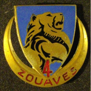 4° RZ : 4° RÉGIMENT DE ZOUAVES 2°MODÉLE ÉMAIL ATTACHE COUPÉE