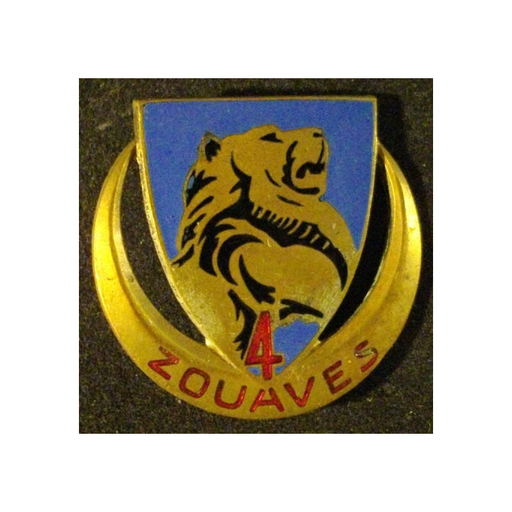 4° RZ : 4° RÉGIMENT DE ZOUAVES 2°MODÉLE ÉMAIL ATTACHE COUPÉE