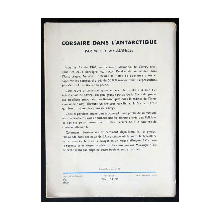 Corsaire dans l'Antarctique écrit par W.R.D. Mc Laughlin Librairie Arthème Fayard - F023