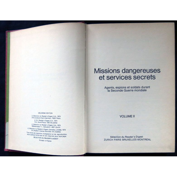Missions dangereuses et services secrets Vol. 2 Sélection du Reader's Digest - F023