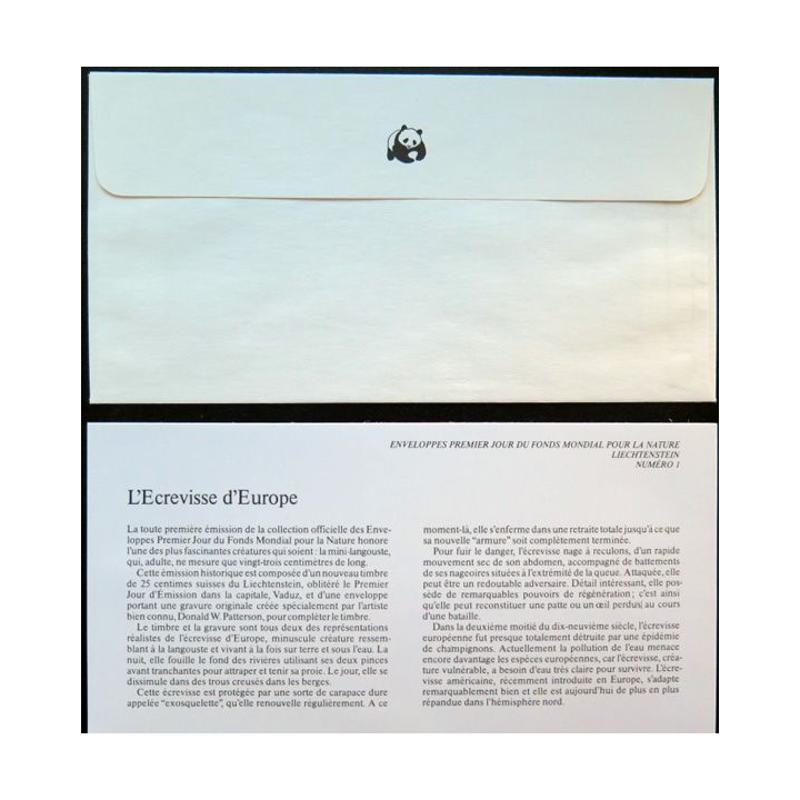enveloppe 1° jour Fonds mondial nature n° 1 l'écrevisse d'Europe