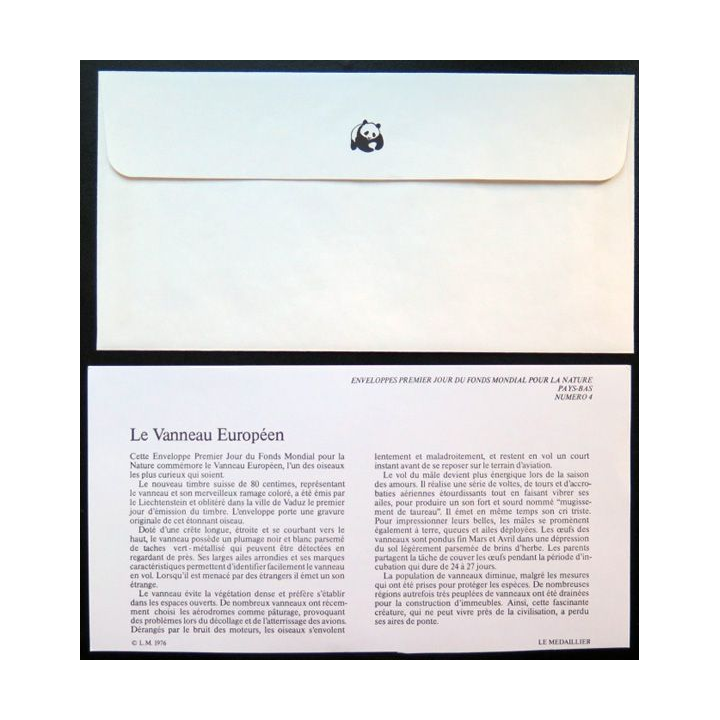 enveloppe 1° jour Fonds mondial nature n° 4 le vanneau européen