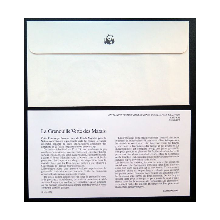 enveloppe 1° jour Fonds mondial nature n° 5 grenouille verte marais