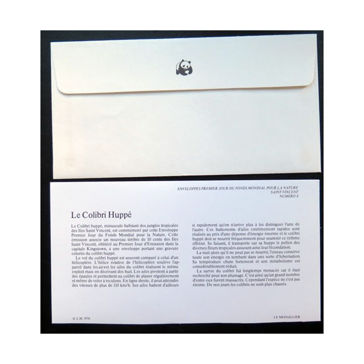 enveloppe 1° jour Fonds mondial nature n° 8 le colibri huppé