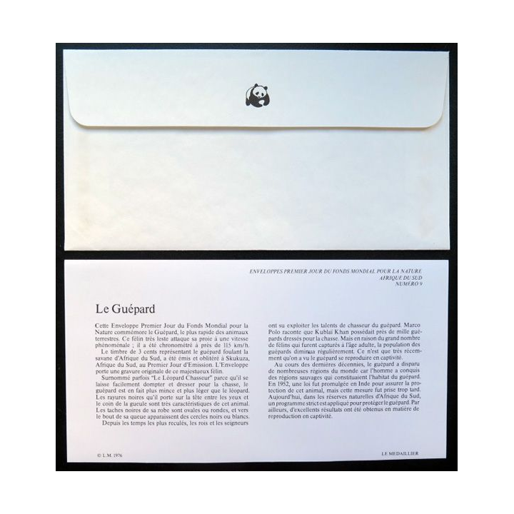 enveloppe 1° jour Fonds mondial nature n° 9 le guépard