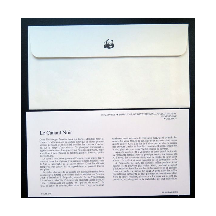enveloppe 1° jour Fonds mondial nature n° 14 le canard noir