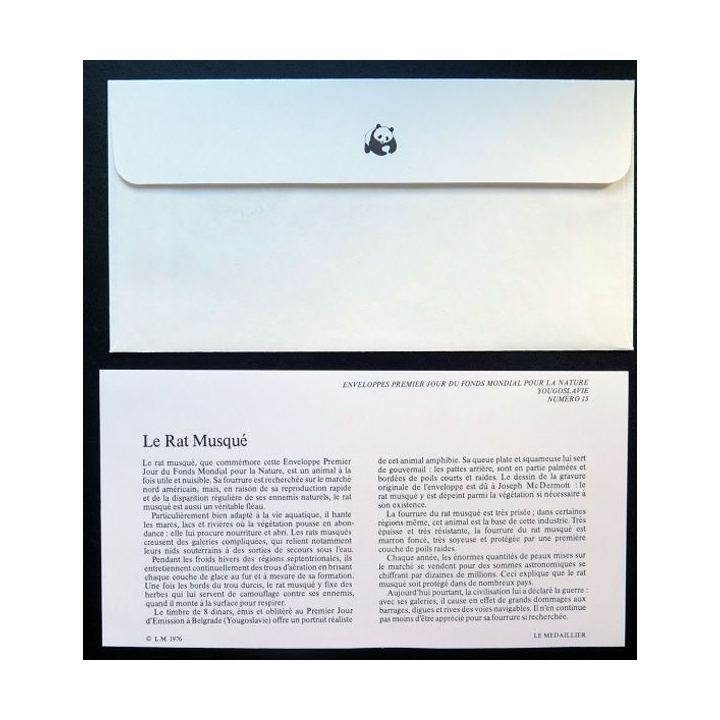enveloppe 1° jour Fonds mondial nature n° 15 le rat musqué