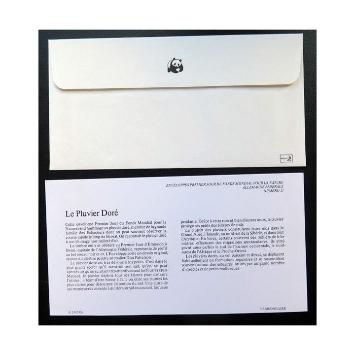 enveloppe 1° jour Fonds mondial nature n° 21 le pluvier doré