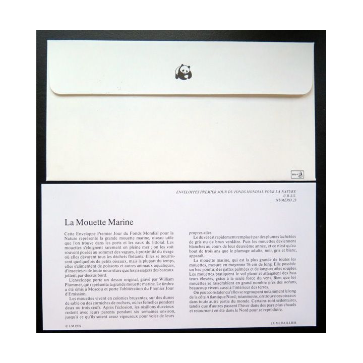 enveloppe 1° jour Fonds mondial nature n° 23 la mouette marine